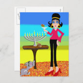 レトロのハヌカーおよびマルティーニ シーズンポストカード (正面/裏面)