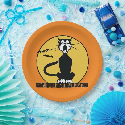 レトロのハロウィン遠ぼえ猫のプレート ペーパープレート (パーティー)