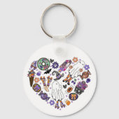 レトロのハロウィーン幽霊とローラブレード キーホルダー (正面)