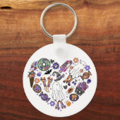 レトロのハロウィーン幽霊とローラブレード キーホルダー (正面)