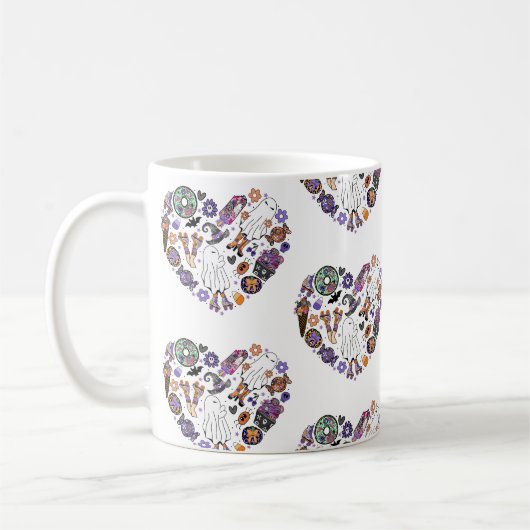 レトロのハロウィーン幽霊とローラブレード コーヒーマグカップ (左)