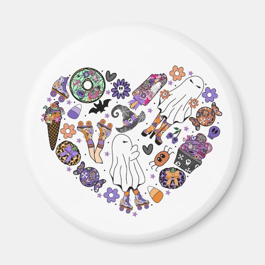 レトロのハロウィーン幽霊とローラブレード マグネット (正面)