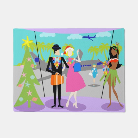 レトロのハワイのクリスマスのドア・マット ドアマット (正面)