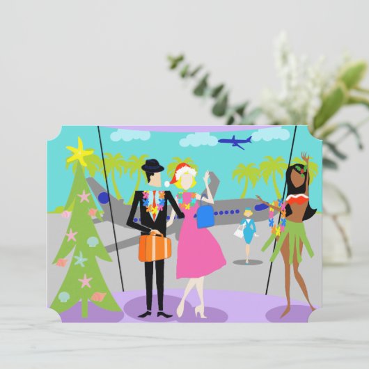 レトロのハワイのクリスマスのパーティの招待状 招待状 (スタンド正面)