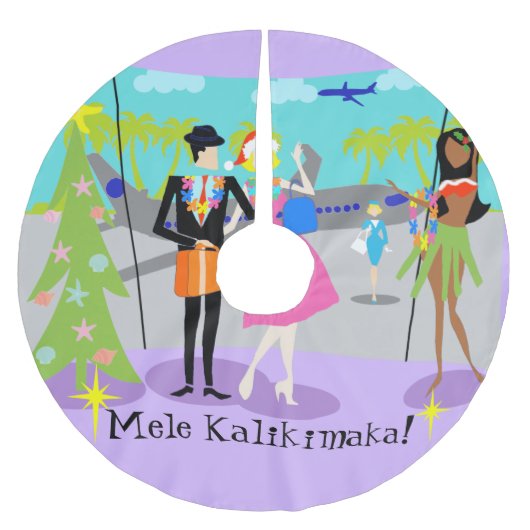 レトロのハワイのクリスマスツリーのスカート ブラッシュドポリエステルツリースカート (正面)