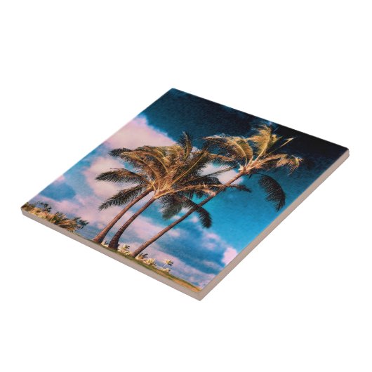 レトロのハワイのヤシの木はやしをカスタマイズ タイル (側面)