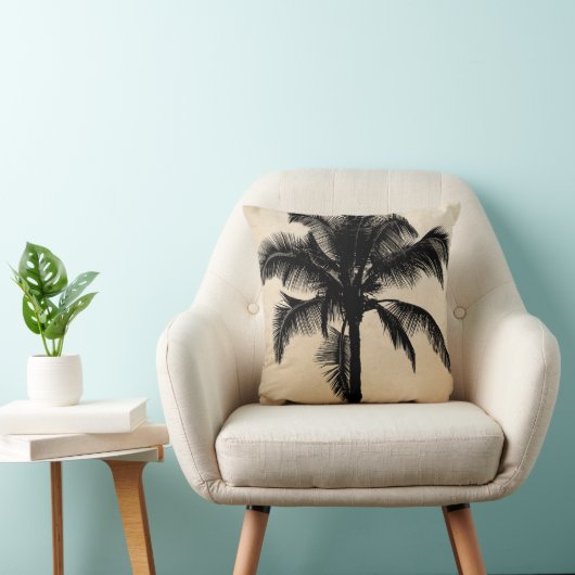 レトロのハワイの熱帯ヤシの木のシルエットの黒 クッション (椅子)