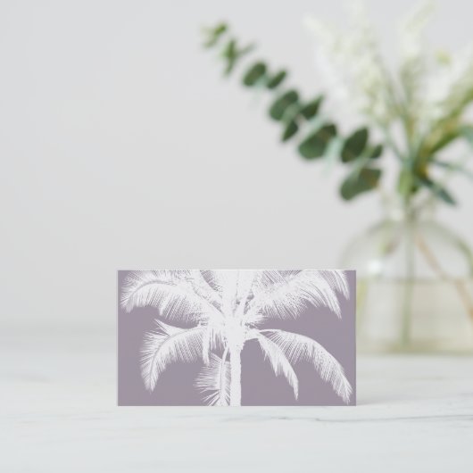 レトロのハワイの熱帯ヤシの木のヴィンテージの紫色 名刺 (スタンド正面)