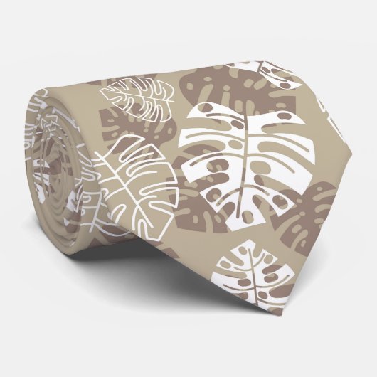 レトロのハワイアンのMonsteraの葉のカッコいいの茶色 ネクタイ (ロール)