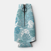 レトロのハワイアンのMonsteraの葉の夏の青 ボトルクーラー (裏面)