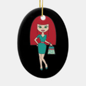 レトロのハンドバッグを持つかわいらしい女性 セラミックオーナメント (裏面)