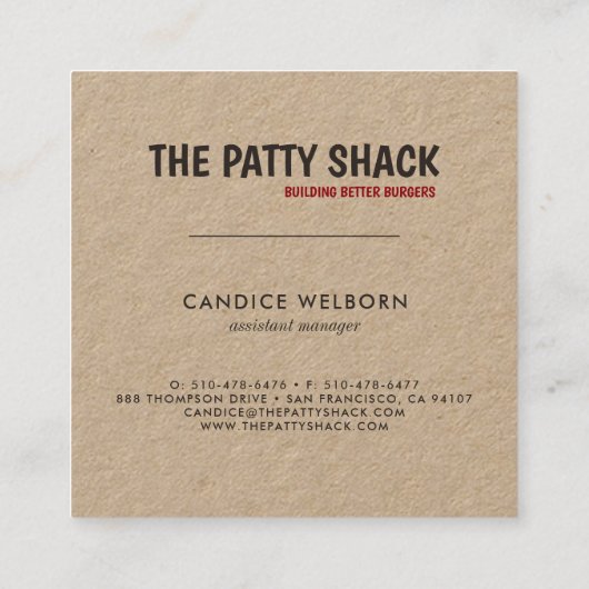 レトロのハンバーガーのクラフトの名刺 スクエア名刺 (裏面)