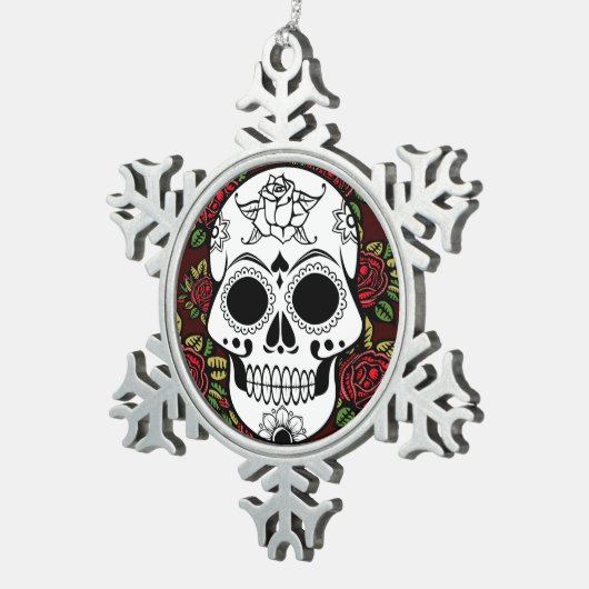 レトロのバラの砂糖のスカルのピューターの雪片のオーナメント スノーフレークピューターオーナメント (右)