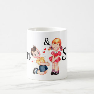レトロのバレンタインの女の子及び男の子Personnalised コーヒーマグカップ