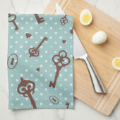 レトロのバレンタインの鍵 キッチンタオル (四つ折り)