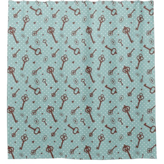 レトロのバレンタインの鍵 シャワーカーテン (正面)