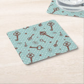 レトロのバレンタインの鍵 スクエアペーパーコースター (アングル)