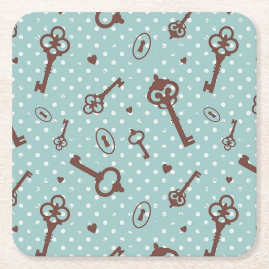 レトロのバレンタインの鍵 スクエアペーパーコースター (正面)