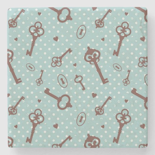 レトロのバレンタインの鍵 ストーンコースター (正面)