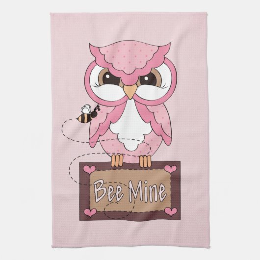 レトロのバレンタインデーのフクロウ キッチンタオル (縦)