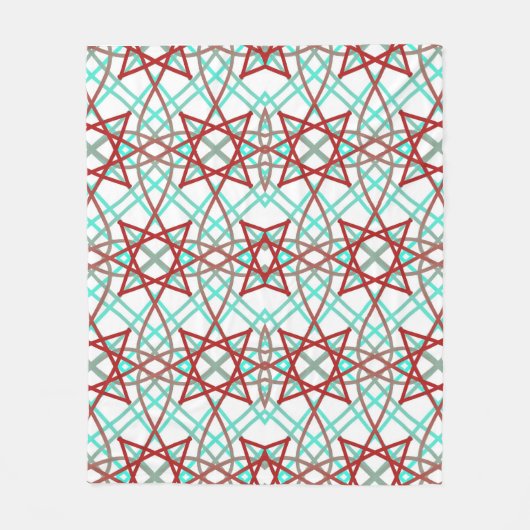 レトロのパターン(赤、白、ターコイズ)。 フリースブランケット (正面)