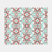 レトロのパターン(赤、白、ターコイズ)。 フリースブランケット (正面(横))