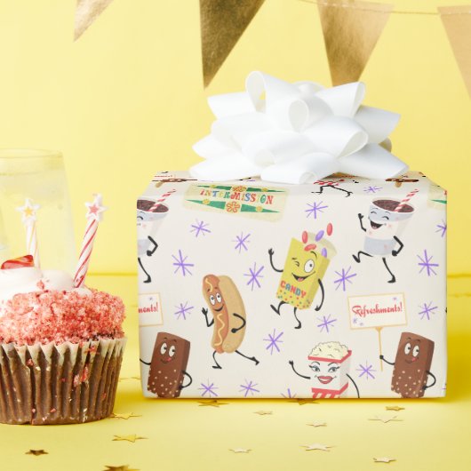レトロのパディングスナックみんなでパーティーに行こう ラッピングペーパー (誕生日パーティー)