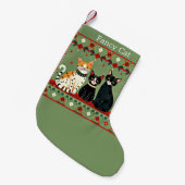 レトロのパーソナライズされた猫 スモールクリスマスストッキング (正面 (吊り時))
