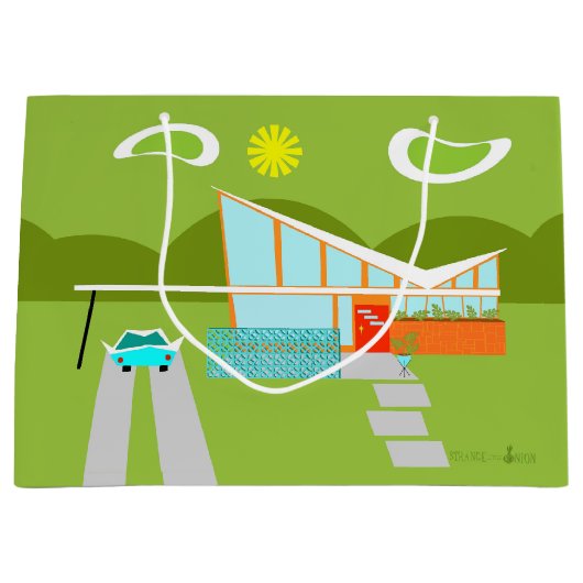 レトロのパーム・スプリングスの家のギフトバッグ ラージペーパーバッグ (正面)