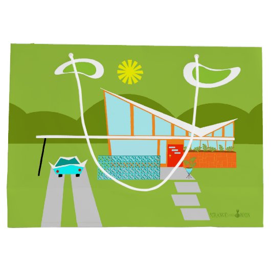 レトロのパーム・スプリングスの家のギフトバッグ ラージペーパーバッグ (裏面)