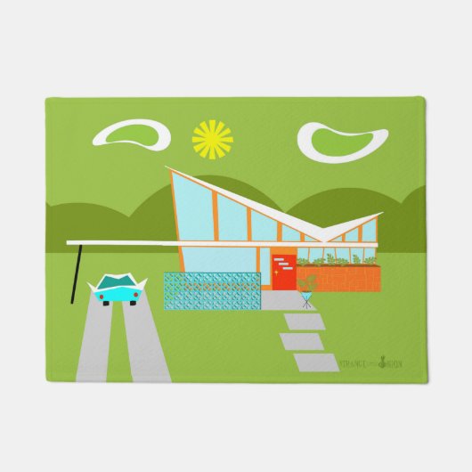 レトロのパーム・スプリングスの家のドア・マット ドアマット (正面)