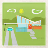 レトロのパーム・スプリングスの家ガラスのコースター ガラスコースター (正面)