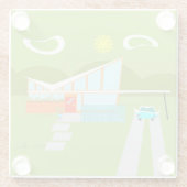 レトロのパーム・スプリングスの家ガラスのコースター ガラスコースター (裏面)