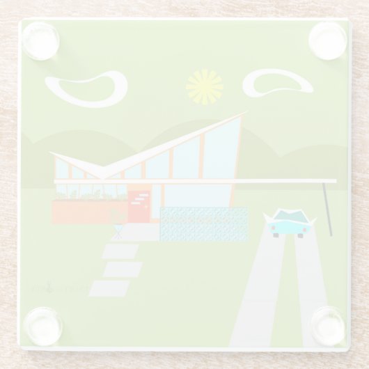 レトロのパーム・スプリングスの家ガラスのコースター ガラスコースター (裏面)