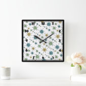 レトロのヒップスターの宇宙時代の原子スターバスト スクエア壁時計 (ホーム)