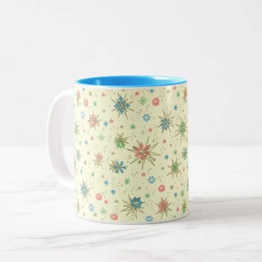 レトロのヒップスターの幾何学的な原子スターバスト11oz ツートーンマグカップ (正面左)
