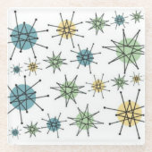 レトロのヒップスターの幾何学的な原子スターバスト ガラスコースター (正面)