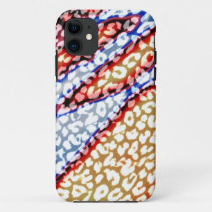 レトロのヒョウのプリントの皮(、黄色赤く、青) iPhone 11 ケース