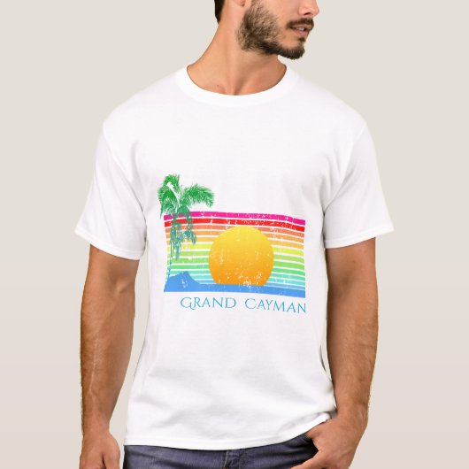 レトロのビーチグランドケイマン Tシャツ (正面)
