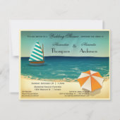 レトロのビーチ場面ウェディングシャワーの招待状 招待状 (正面)