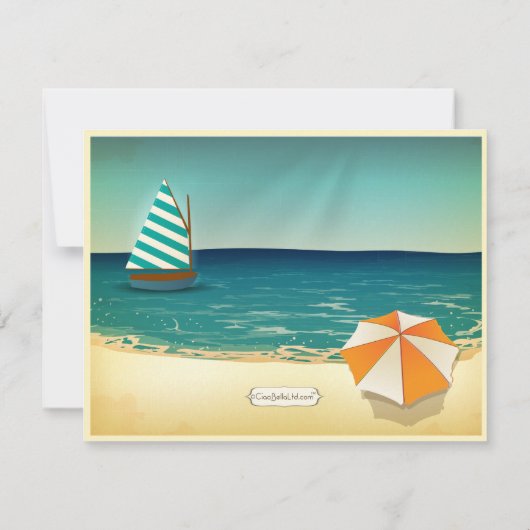 レトロのビーチ場面ウェディングシャワーの招待状 招待状 (裏面)