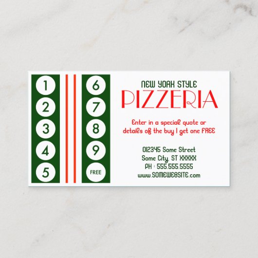 レトロのピッツェリアの顧客のロイヤリティ ロイヤリティカード (裏面)