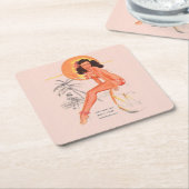 レトロのピンアップ スクエアペーパーコースター (アングル)