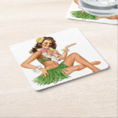 レトロのピンアップ スクエアペーパーコースター (アングル)