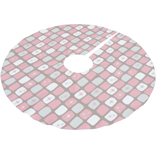 レトロのピンクのスターバストのクリスマスツリーのスカート ブラッシュドポリエステルツリースカート (アングル)