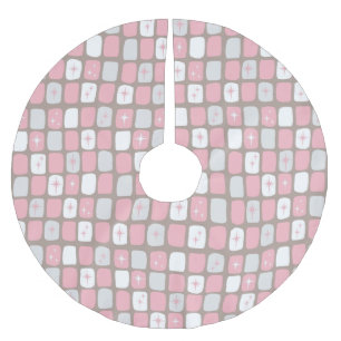 レトロのピンクのスターバストのクリスマスツリーのスカート ブラッシュドポリエステルツリースカート