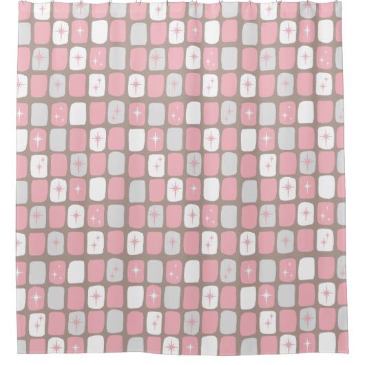 レトロのピンクのスターバストのシャワー・カーテン シャワーカーテン (正面)
