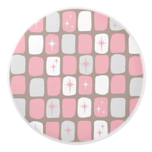 レトロのピンクのスターバストの陶磁器のノブ セラミックノブ (正面)