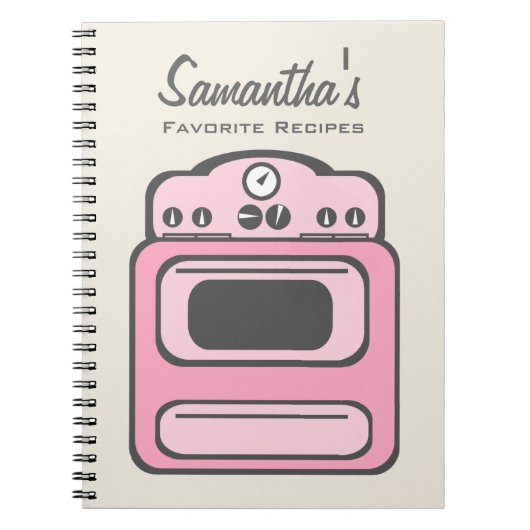 レトロのピンクのストーブのレシピのノート ノートブック (正面)