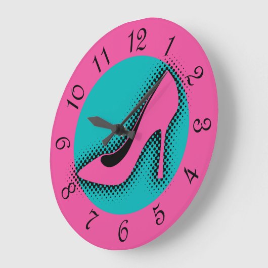 レトロのピンクのハイヒール ラージ壁時計 (傾斜)